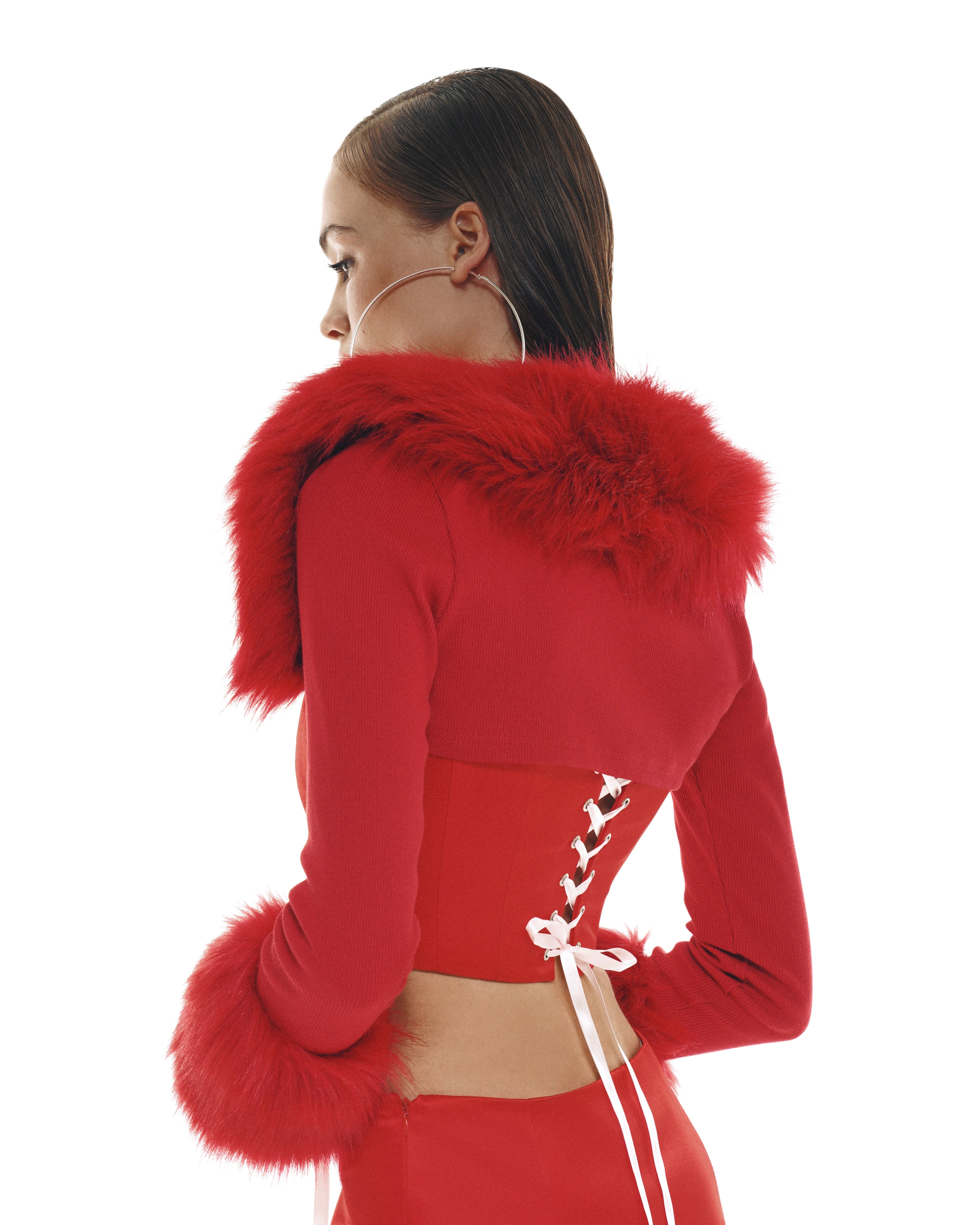 Faux Fur Bolero in Red MITSUKAI